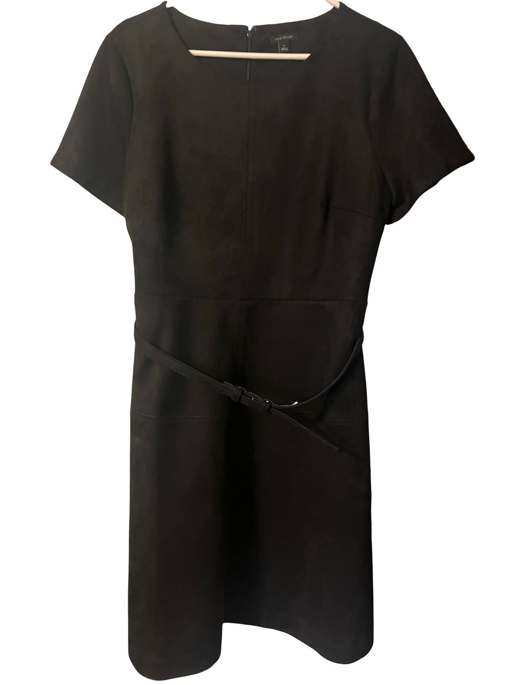 Anne Taylor Belted Faux Suede Flare Black Dress Size 12